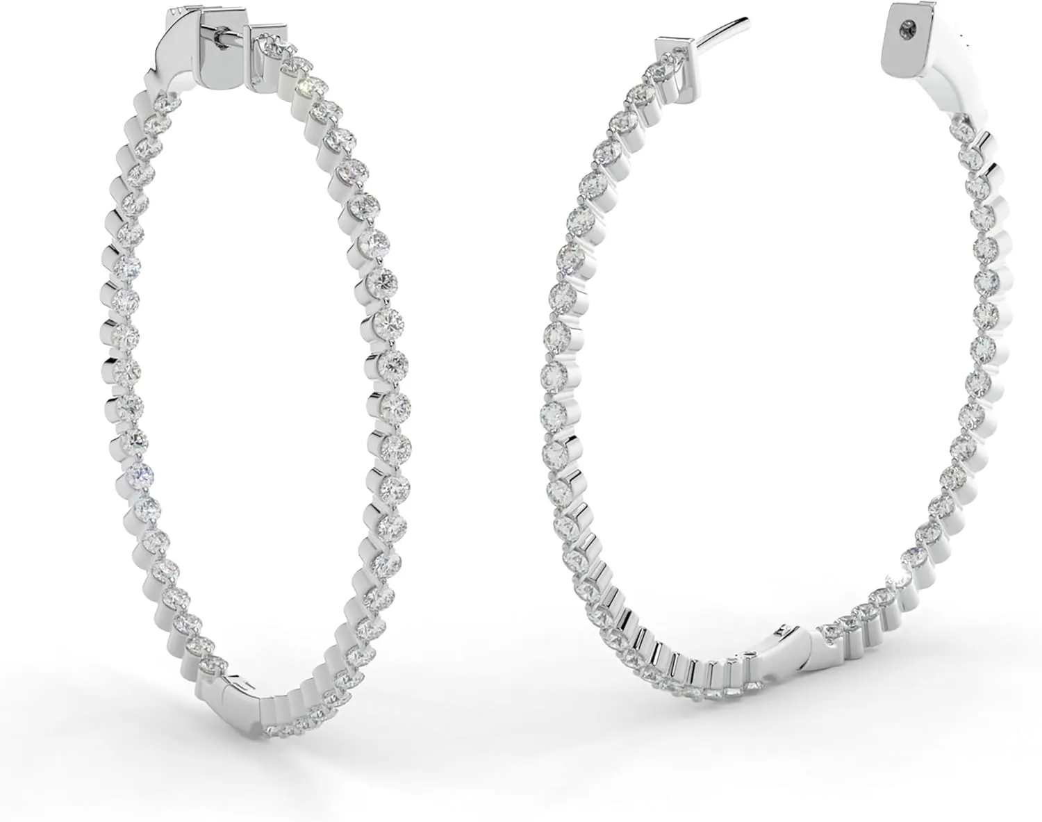 14K Yellow Gold Plated or 925 Rhodium Plated Inside-Outside Round Hoop Earrings | Medium, Large | 31 mm or 45mm | 2.0mm 5A Cubic Zirconia (cz) | Latch Safety Clasp |By Adora Fine Jewelry