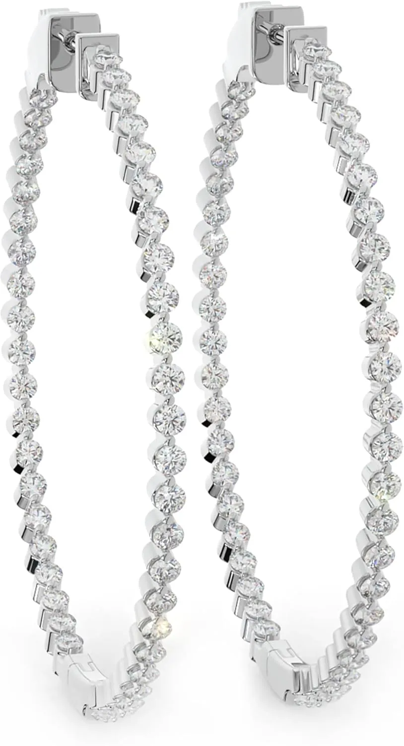 14K Yellow Gold Plated or 925 Rhodium Plated Inside-Outside Round Hoop Earrings | Medium, Large | 31 mm or 45mm | 2.0mm 5A Cubic Zirconia (cz) | Latch Safety Clasp |By Adora Fine Jewelry