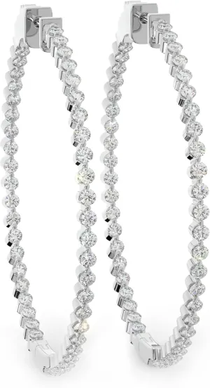 14K Yellow Gold Plated or 925 Rhodium Plated Inside-Outside Round Hoop Earrings | Medium, Large | 31 mm or 45mm | 2.0mm 5A Cubic Zirconia (cz) | Latch Safety Clasp |By Adora Fine Jewelry