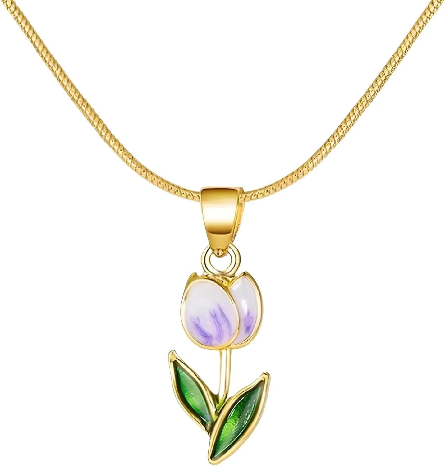 14K Yellow Gold Tulip Necklace, Vintage Elegant Tulip Flower Necklace for Women, Lily Flower Necklace Aesthetic Clavicle Chain Choker, collar de tulipan jewelry Pendant necklace