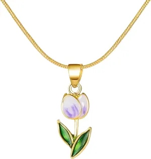 14K Yellow Gold Tulip Necklace, Vintage Elegant Tulip Flower Necklace for Women, Lily Flower Necklace Aesthetic Clavicle Chain Choker, collar de tulipan jewelry Pendant necklace
