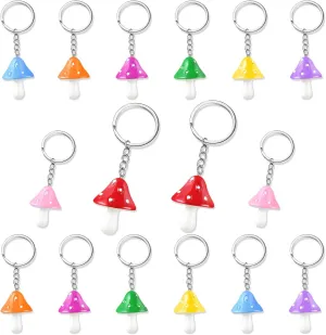 16 Pcs Mushroom Keychain Set, Colorful Cute Cartoon Charm Keychain Mushroom Accessories Pendant Backpack Keyrings Plant Hanging Gift for Bag, Car Ornaments, Easter Party Favors for Women
