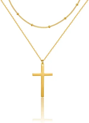 18K Gold Plated Cross Necklace Layered Necklaces for Women Gold Pendant Necklace Adjustable Layering Choker Necklaces for Women