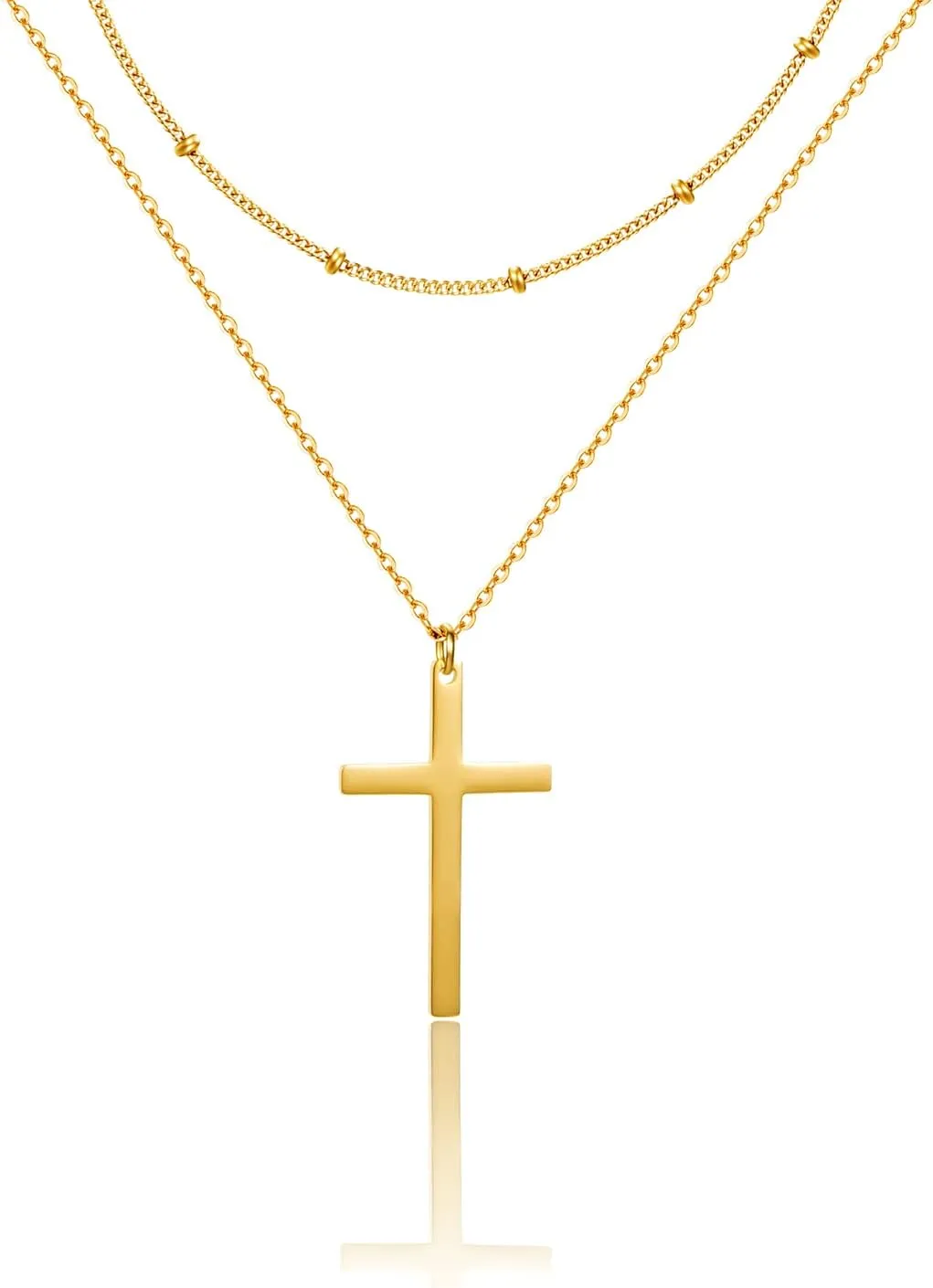 18K Gold Plated Cross Necklace Layered Necklaces for Women Gold Pendant Necklace Adjustable Layering Choker Necklaces for Women