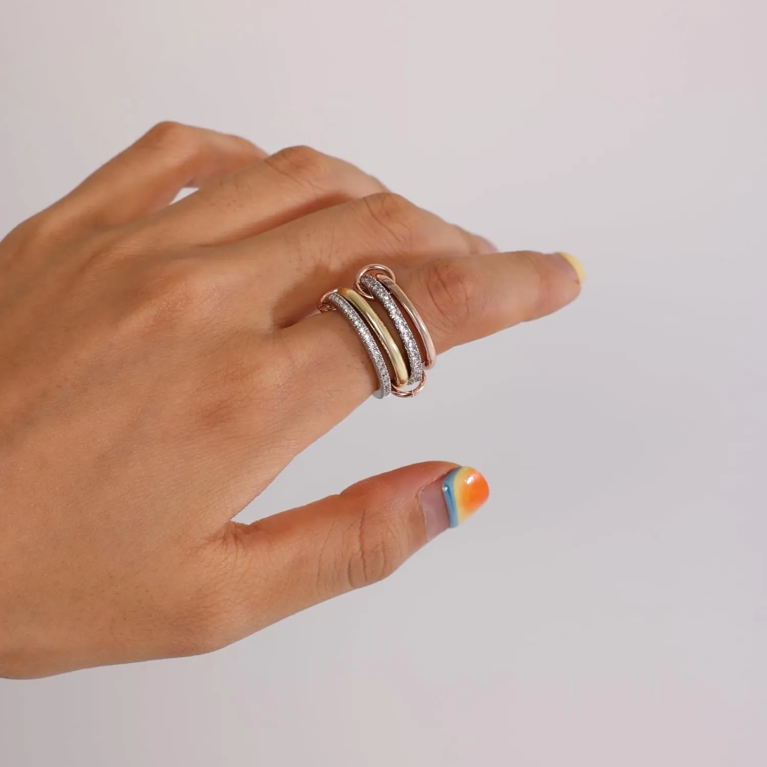 18K Gold Plated Stackable Rings for Women  4-Piece Non Tarnish Rings with CZ Cubic Zirconia Sterling Silver & Rose Gold  Elegant and Versatile Jewelry Gift