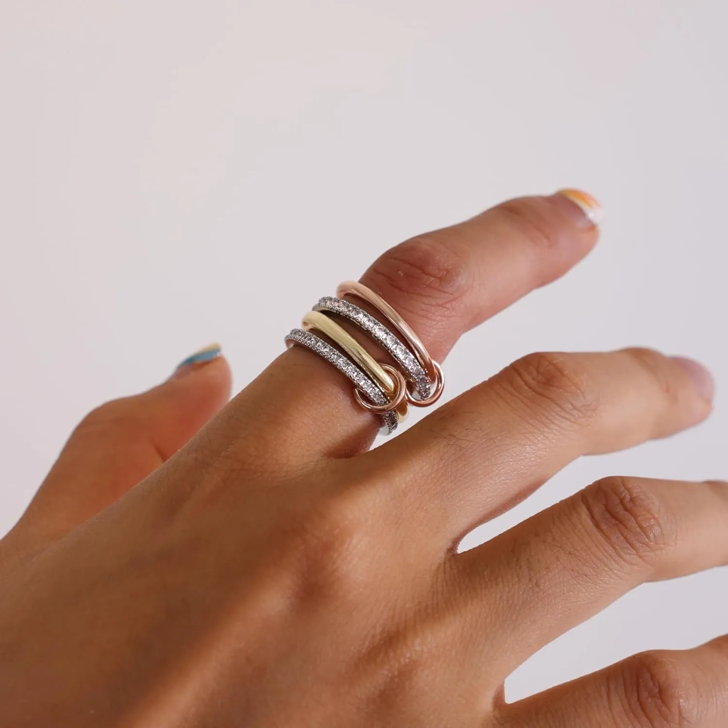18K Gold Plated Stackable Rings for Women  4-Piece Non Tarnish Rings with CZ Cubic Zirconia Sterling Silver & Rose Gold  Elegant and Versatile Jewelry Gift