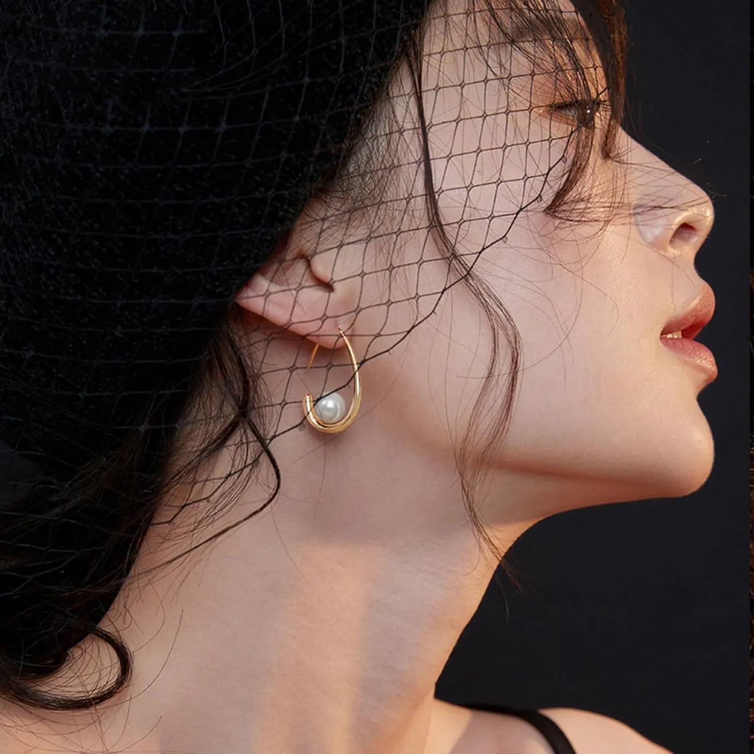 18K Plated Minimalist Pearl Hoop Earrings - Trendy Geometric Shaped Gold Pearl Earrings for Women, Fashion Jewelry