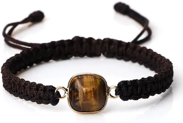 1pc Men Tiger Eye Beads Pendant Strand Bracelets Bangles Adjustable Handmade Braided Rope Bangles Women Gifts