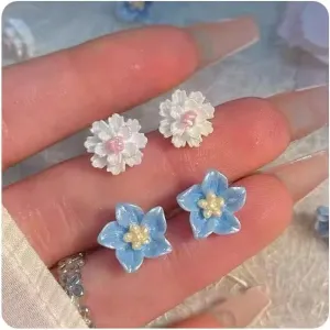 2 Pairs Flower Earrings for Women, 925 Sterling Silver Stud Earrings, Cute Plumeria Earring For Women, Rose Earrings Hypoallergenic Stud