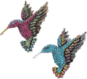 2 PCS Hummingbird Brooch Pin, Rhinestone Crystal Animal Bird Brooches Pin