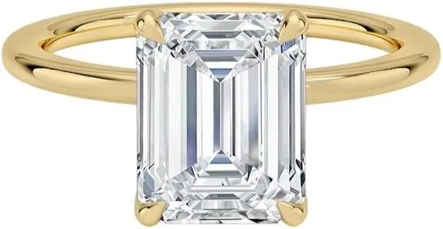 2.00 CT Moissanite Emerald Cut Ring  Yellow, White, Rose (Gold), Silver, Platinum Jewellery  Sterling Silver & Vintage-Inspired Ring for Women (10K, 14K, 18K)