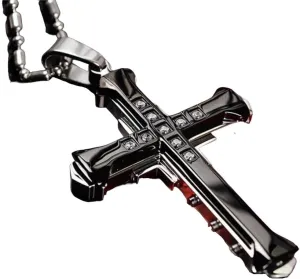 2024 New Male Crystal Cross Jesus Pendant Gold/Black/Blue Color Zirconia Cross Pendant Necklace Stainless Steel VHM4061