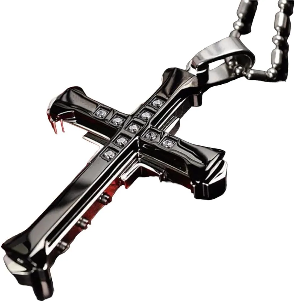 2025 New Male Crystal Cross Jesus Pendant Gold/Black/Blue Color Zirconia Cross Pendant Necklace Stainless Steel DANS04756