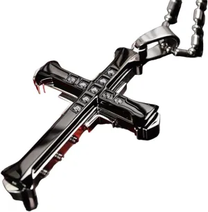 2025 New Male Crystal Cross Jesus Pendant Gold/Black/Blue Color Zirconia Cross Pendant Necklace Stainless Steel DANS04756