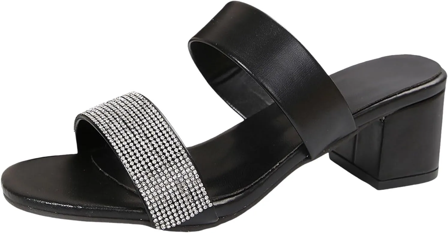 2025 Women Chunky Heels Sandals Fashion Rhinestone Sexy Ladies Dress Shoe Breathable Height Increase High Heel Shoes Summer Dance Party Slides Comfortable Non-Slip Walking Footwear