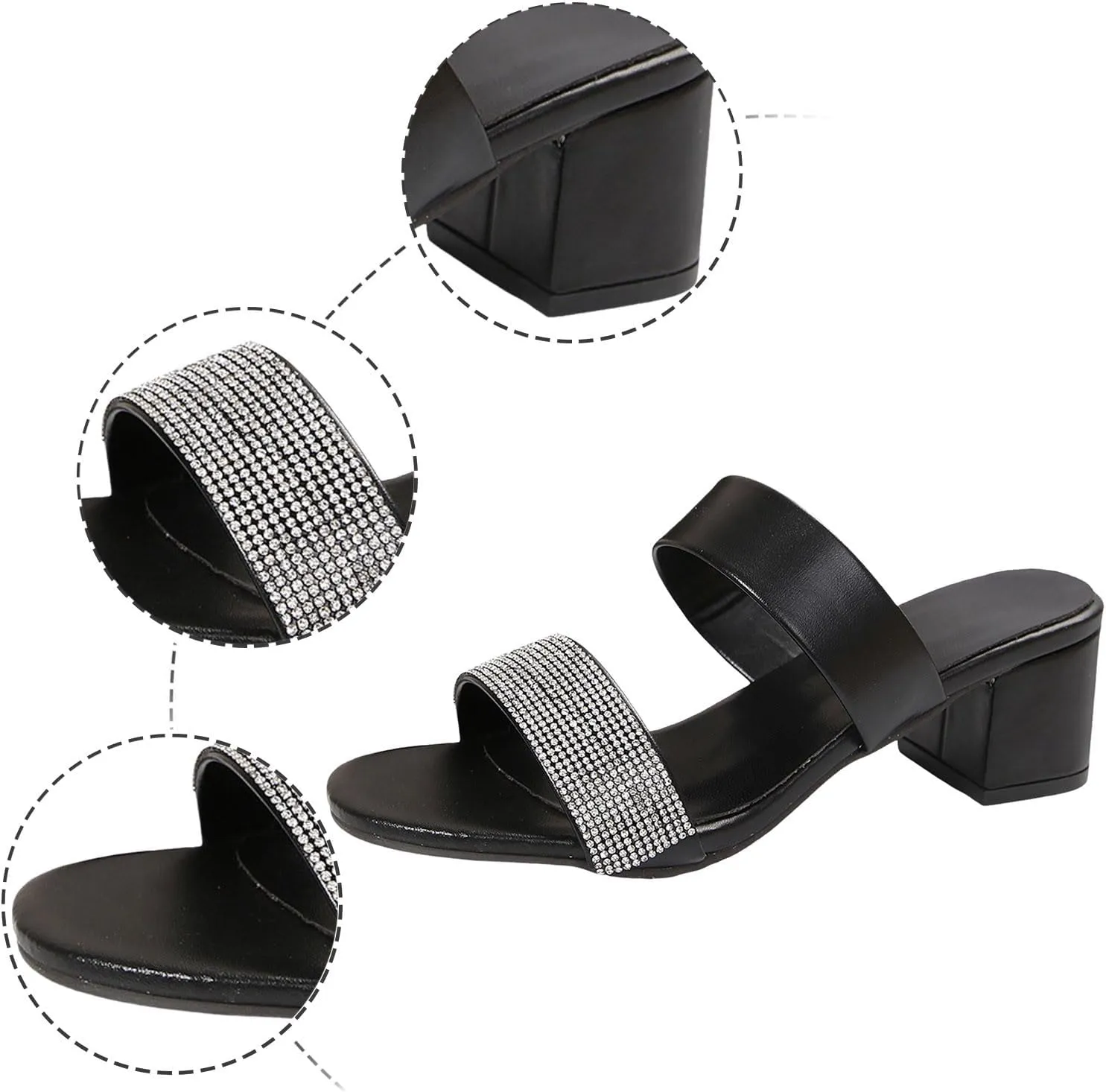 2025 Women Chunky Heels Sandals Fashion Rhinestone Sexy Ladies Dress Shoe Breathable Height Increase High Heel Shoes Summer Dance Party Slides Comfortable Non-Slip Walking Footwear