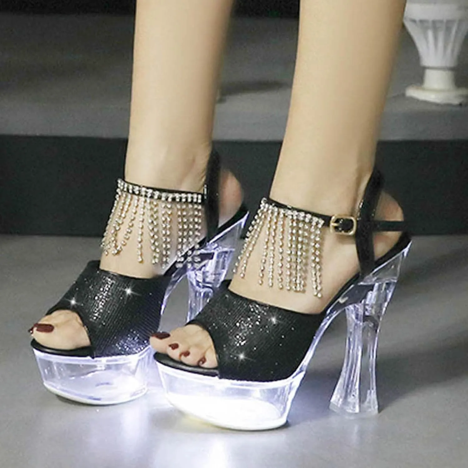2025 Women Chunky Heels Sandals Fashion Sexy Ladies Dress Height Increase Shoe with Ankle Strap Comfortable Non-Slip Walking Footwear Summer Dance Party Slides Breathable High Heel Shoes