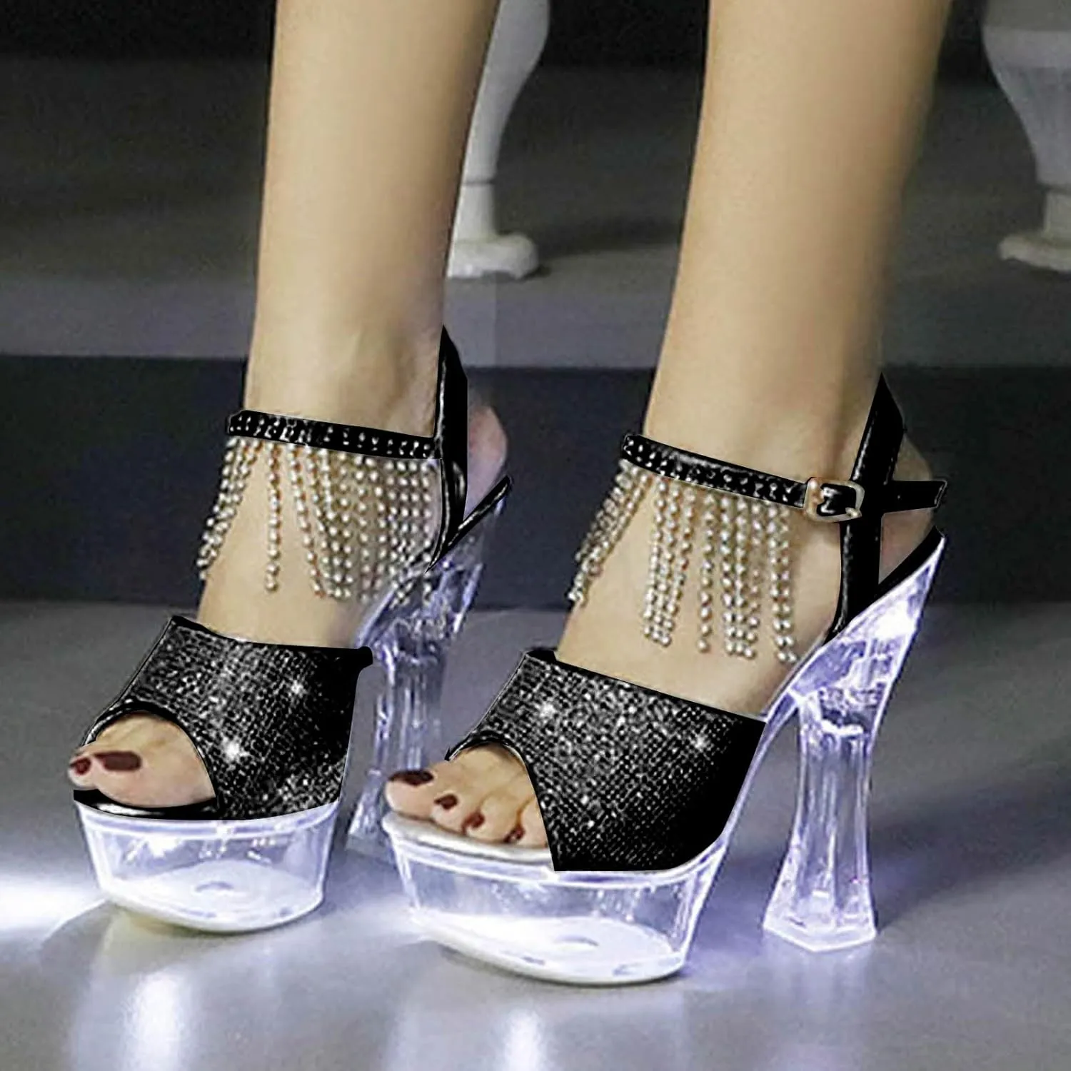 2025 Women Chunky Heels Sandals Fashion Sexy Ladies Dress Height Increase Shoe with Ankle Strap Comfortable Non-Slip Walking Footwear Summer Dance Party Slides Breathable High Heel Shoes