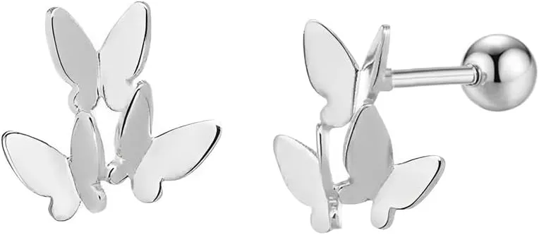 20g Butterfly Mini Stud Earrings for Women Dainty Minimalist 925 Sterling Silver Cute Animal Tiny Cartilage Tragus Screw Back Hypoallergenic Jewelry for Her Daughter
