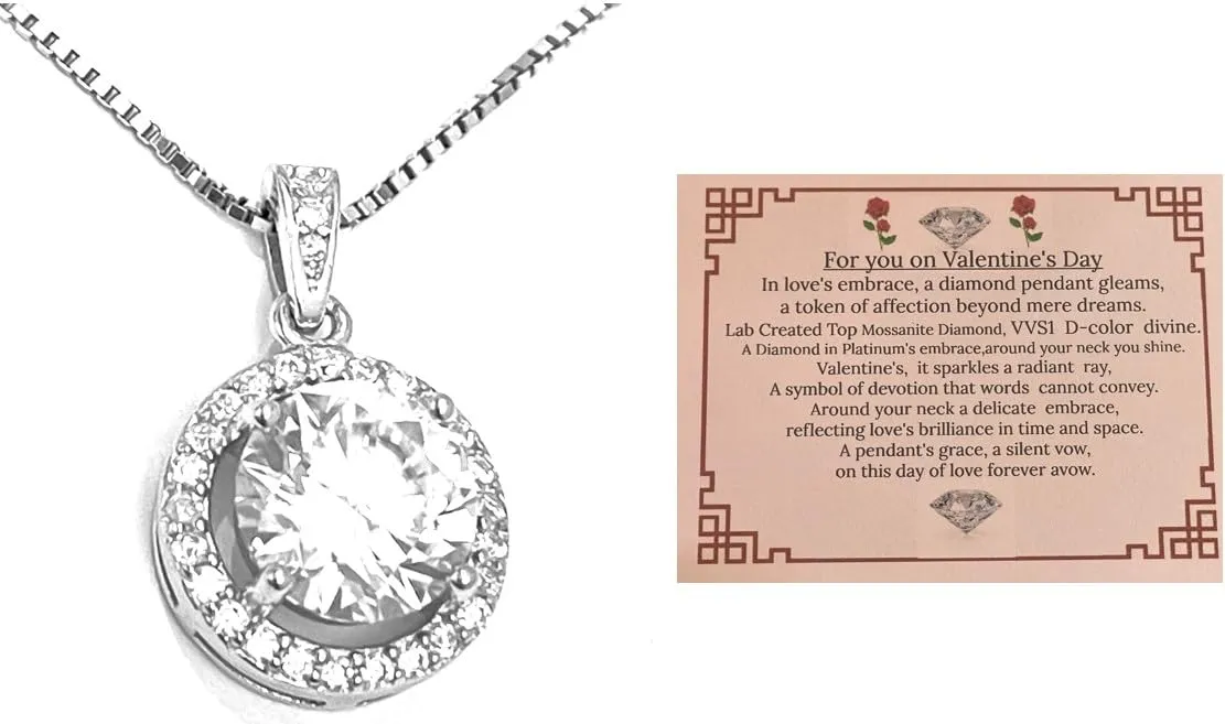 2.2 carat Valentine jewelry Diamond Necklaces for women Fine Jewelry PLATINUM SOLID Sterling Silver 925 Diamond HANDMADE Jewellery VVS1 Certified Lab Created Moss Diamonds Pendant Love gift for her