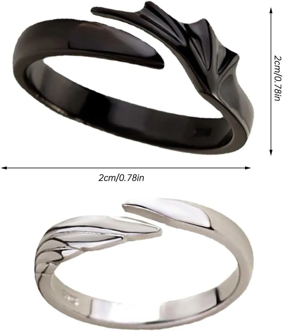 2PC Couple Promise Rings, Angel Devil Rings, Angel Devil Matching Ring Sets, Angel Devil Wings Open Ring Ring for Couples