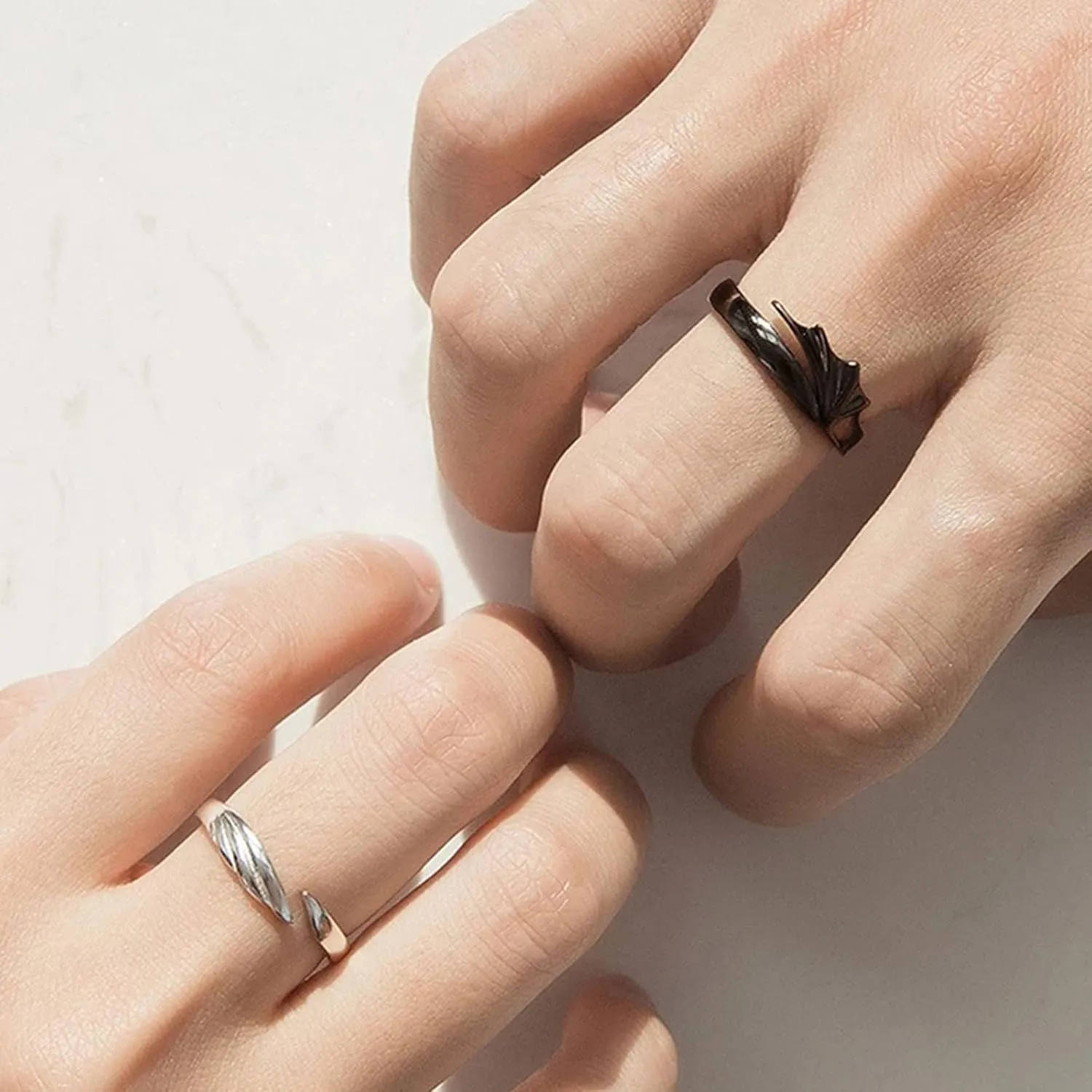2PC Couple Promise Rings, Angel Devil Rings, Angel Devil Matching Ring Sets, Angel Devil Wings Open Ring Ring for Couples