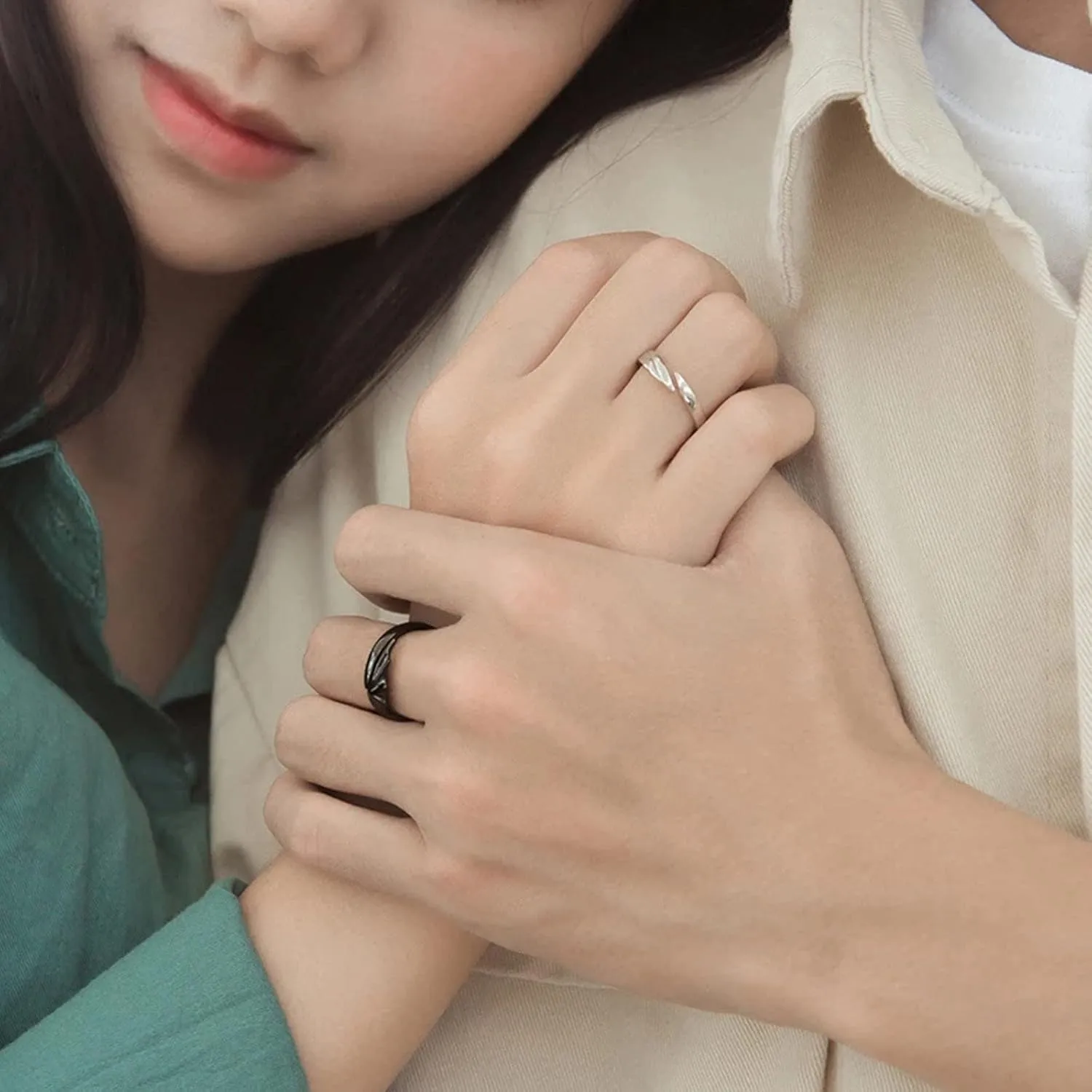 2PC Couple Promise Rings, Angel Devil Rings, Angel Devil Matching Ring Sets, Angel Devil Wings Open Ring Ring for Couples