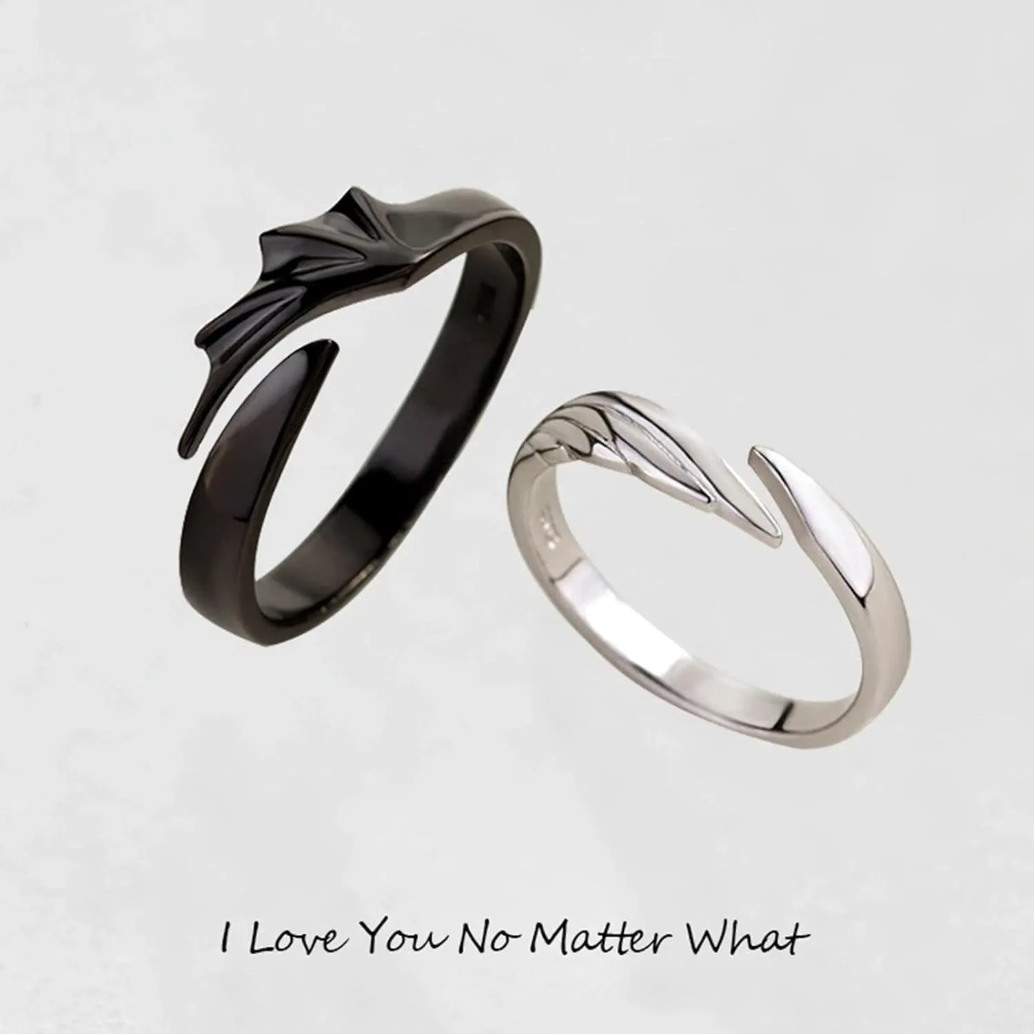2PC Couple Promise Rings, Angel Devil Rings, Angel Devil Matching Ring Sets, Angel Devil Wings Open Ring Ring for Couples