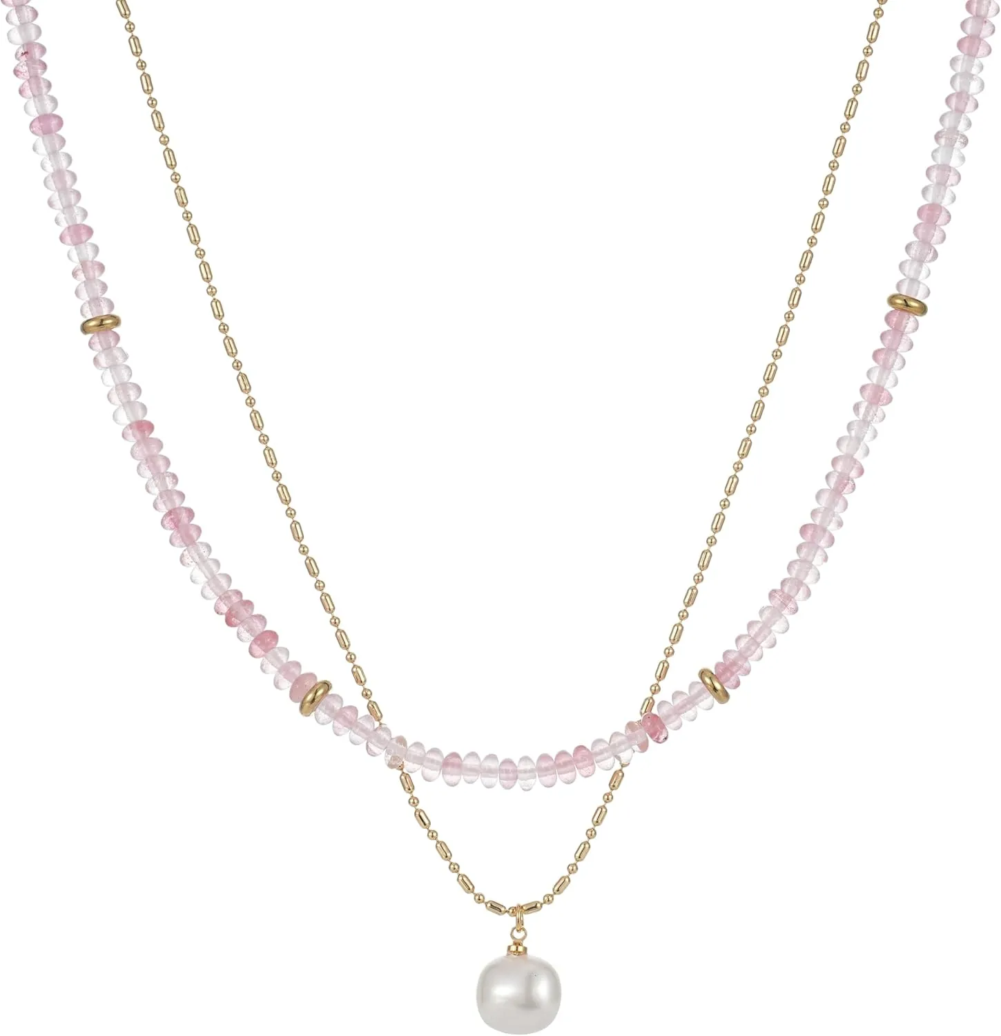 2Pcs Beaded Gemstone Layered Necklace for Women Colorful Boho Bead Choker Necklace Natural Stone Freshwater Pearl Surfer Beach Necklace 14K Gold Plated Summer Handmade Necklaces Jewelry (10)