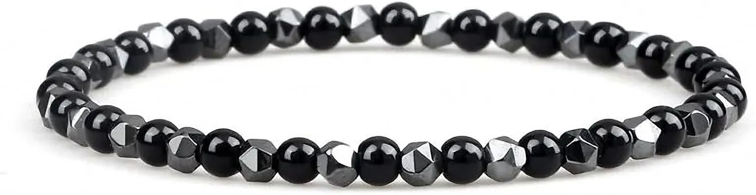 4 mm Beads Bracelet Irregular Hematite Men Handmade Stretch Jewelry Black Lava Stone Charms Bracelets for Women Friendship Gifts