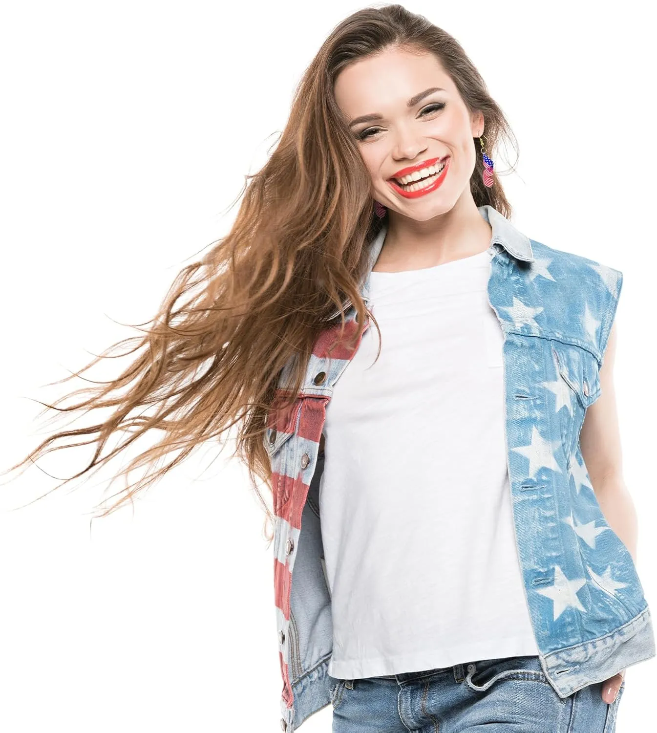 4th of July Earrings for Women Independence Day Hoop Earrings Glitter Firework Patriotic Earrings Red White Blue Earrings Lightweight USA Flag Earrings Jewelry