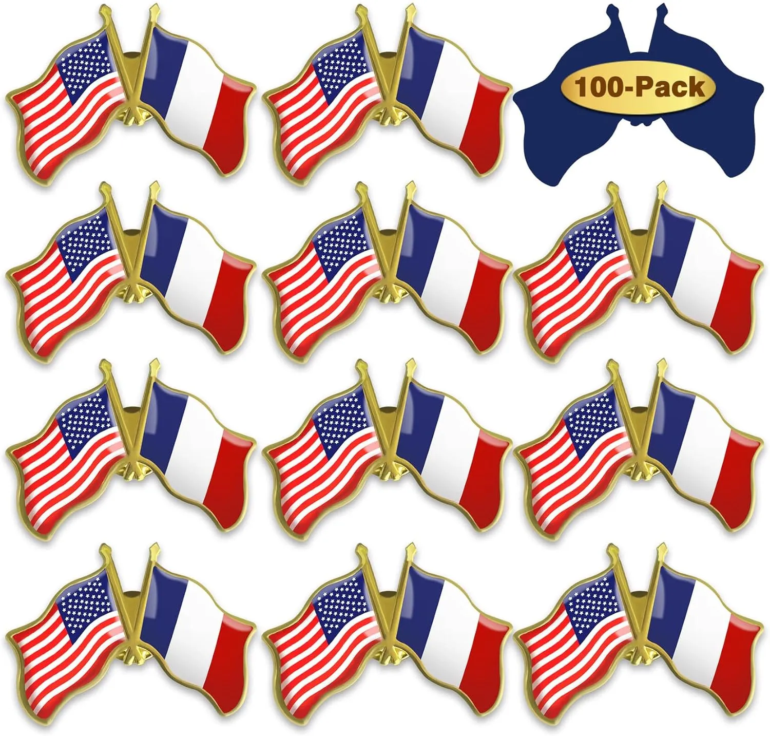 6/12/50/100 Pack-American French France Friendship Flag Pins Bulk -1.5