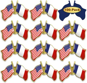 6/12/50/100 Pack-American French France Friendship Flag Pins Bulk -1.5