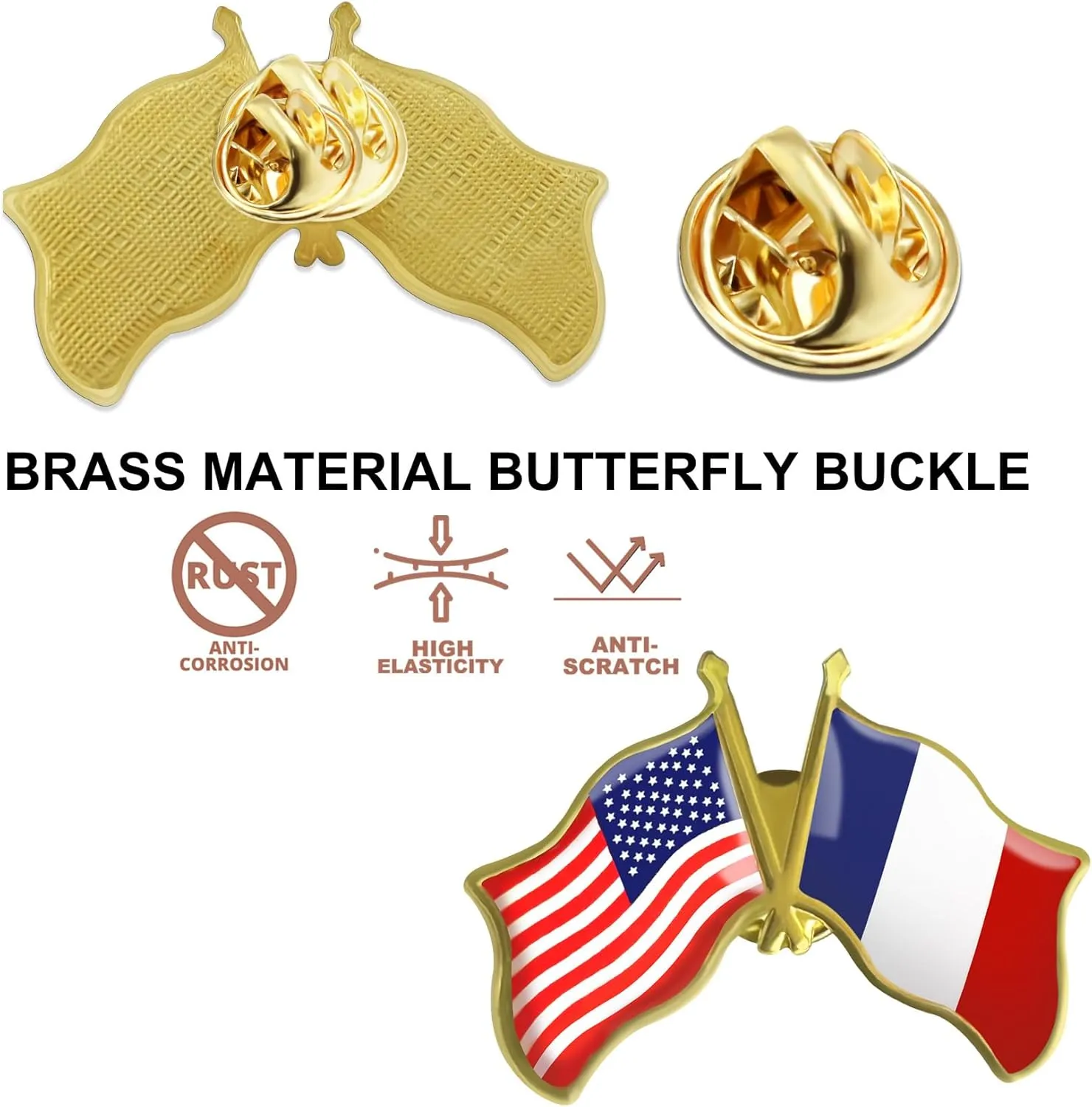 6/12/50/100 Pack-American French France Friendship Flag Pins Bulk -1.5