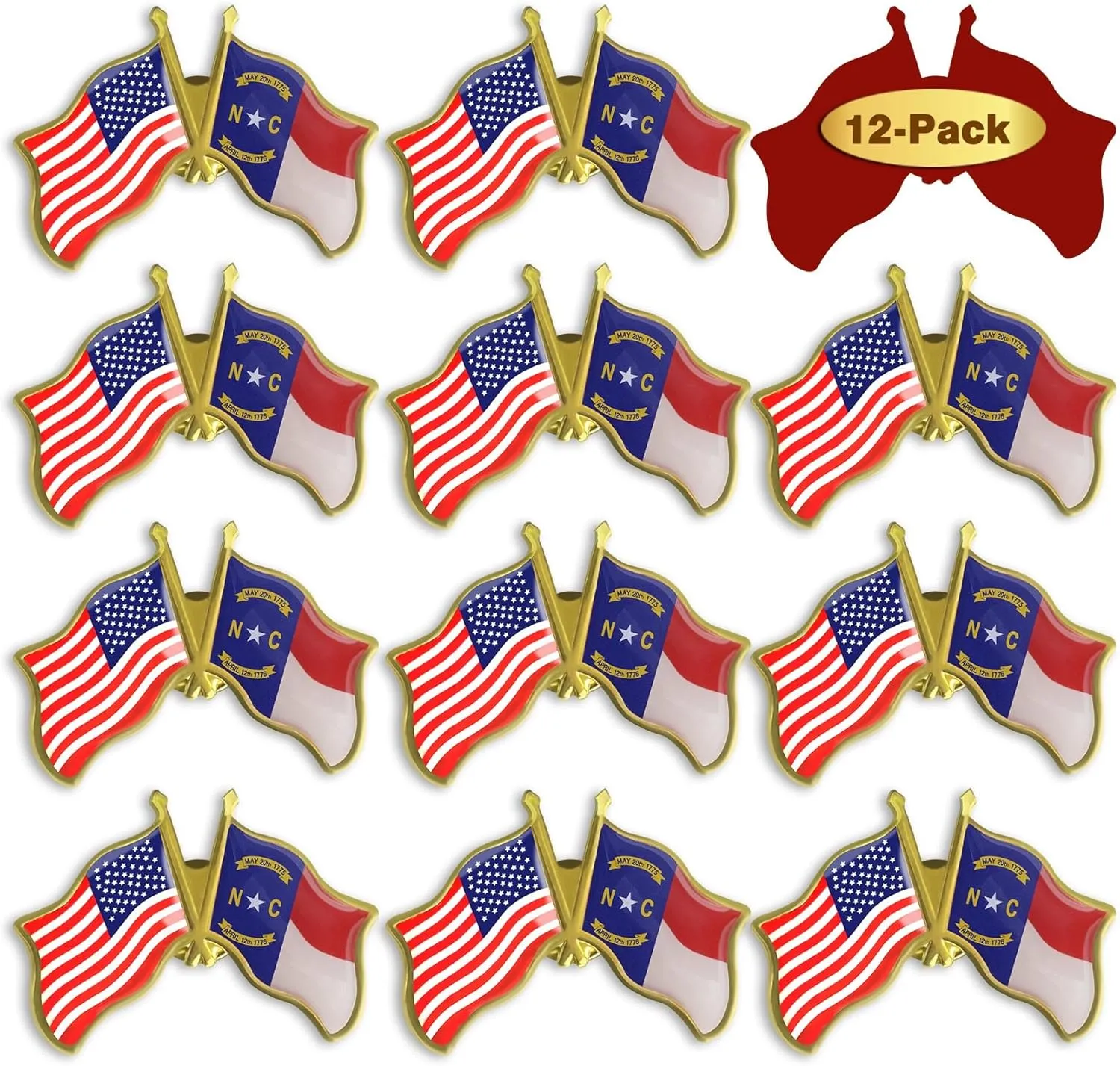 6/12/50/100 Pack-American State North Carolina Flag Lapel Pins Friendship Bulk -1.5
