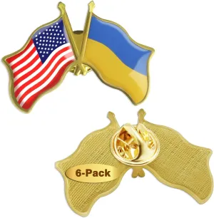 6/12/50/100 Pack-American US Ukraine Flag Lapel Pins Bulk -1.5 Metal Patriotic United States of America USA Ukrainian Lapel Pins Badge Friendship Souvenir