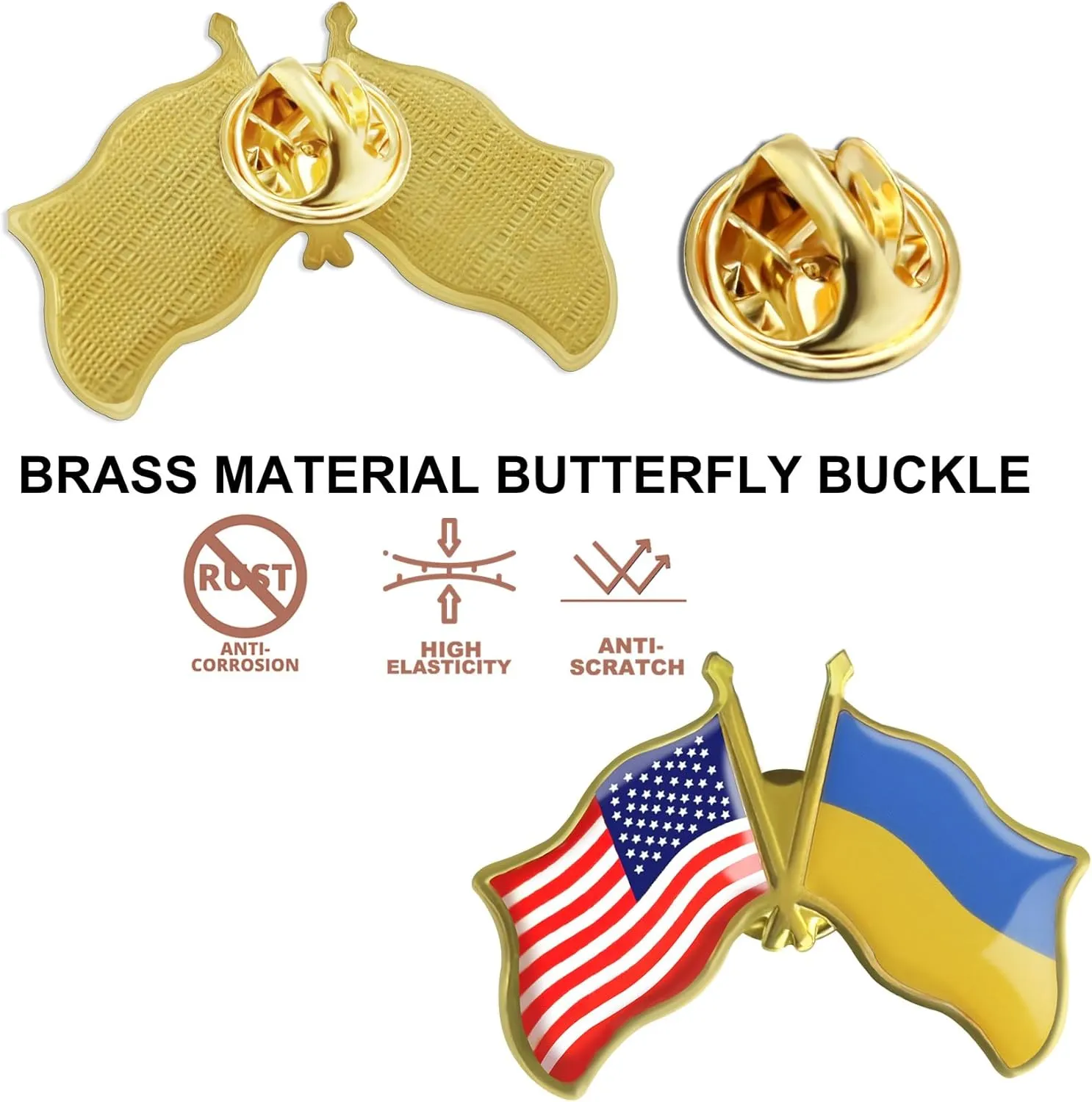 6/12/50/100 Pack-American US Ukraine Flag Lapel Pins Bulk -1.5 Metal Patriotic United States of America USA Ukrainian Lapel Pins Badge Friendship Souvenir