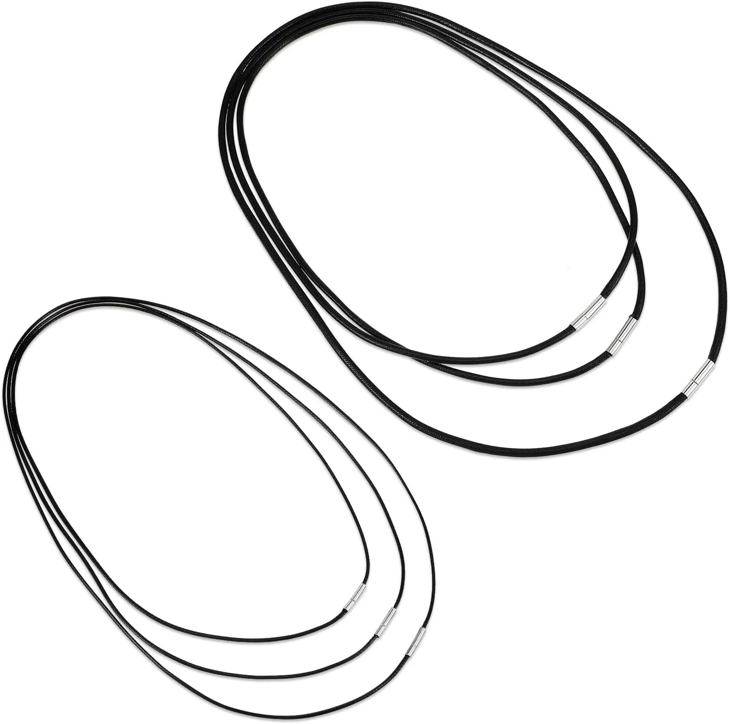 6Pcs Braided Necklace Cords for Men with Snap Clasp, 1.5/3mm Black Waterproof Woven Wax Rope Chain for Pendant Women