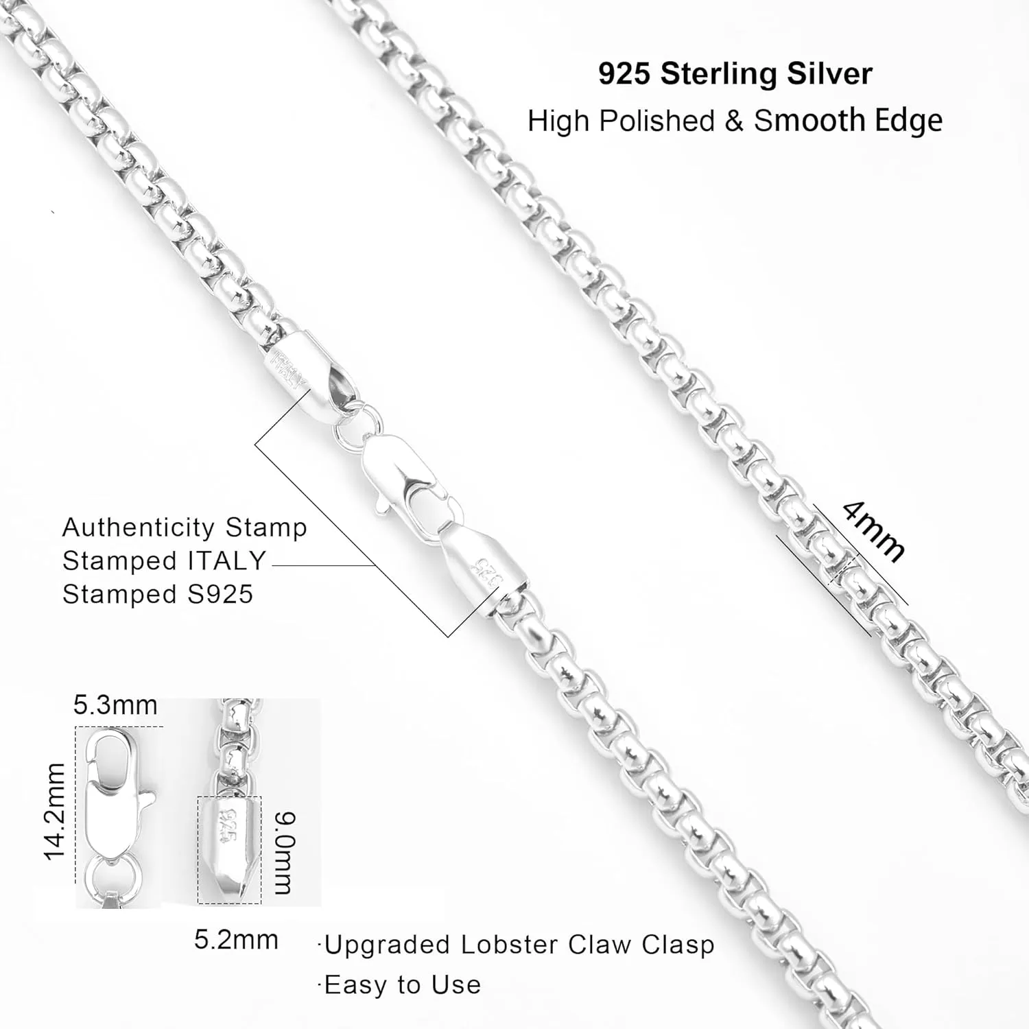 925 Sterling Silver Box Chain Lobster Clasp 2/3/4/5mm Necklace for Women Mens Box Chain Silver/18K Gold Necklace Chain Diamond Cut 16-30 Inches