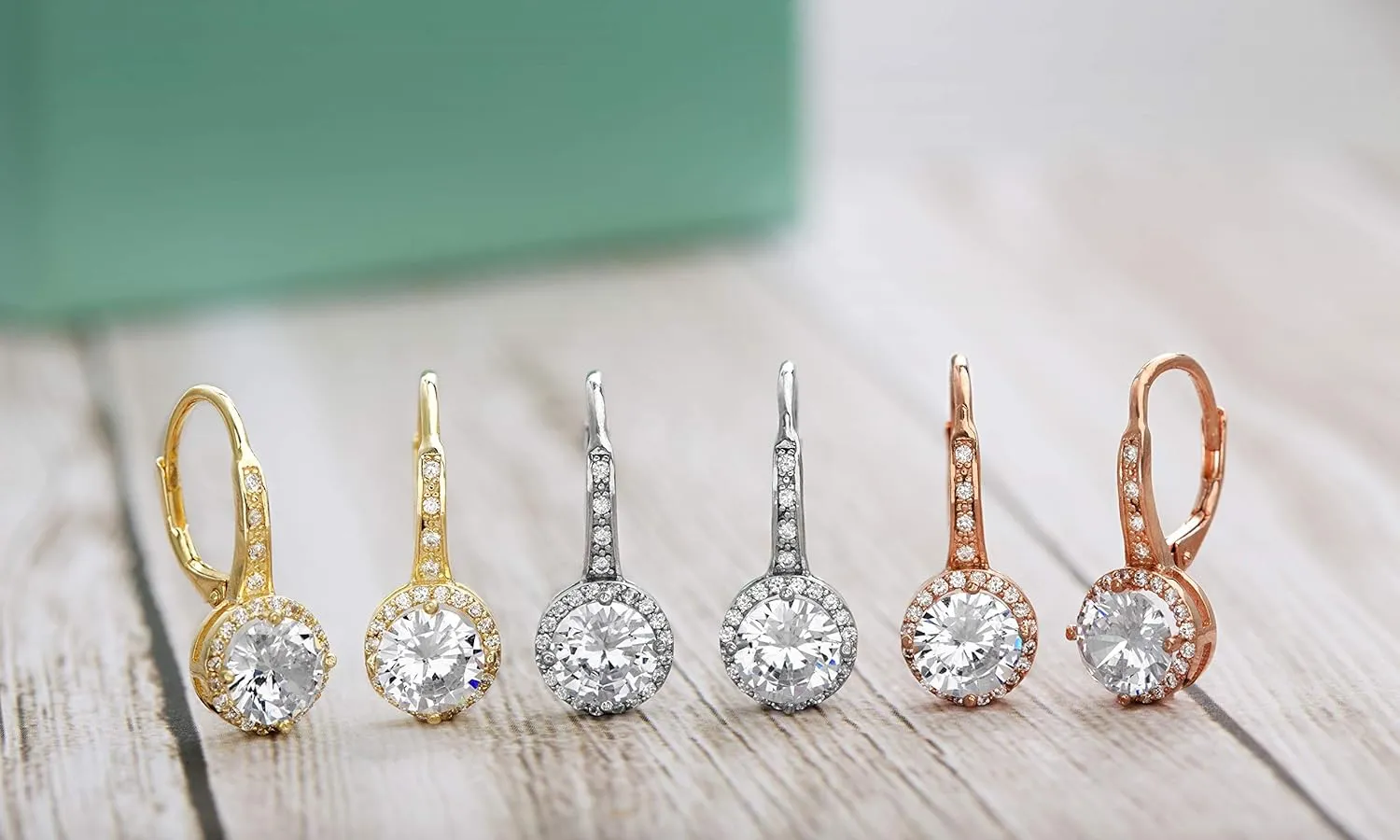 925 Sterling Silver Cubic Zirconia Halo Leverback Dangle Bridal Earrings for Women