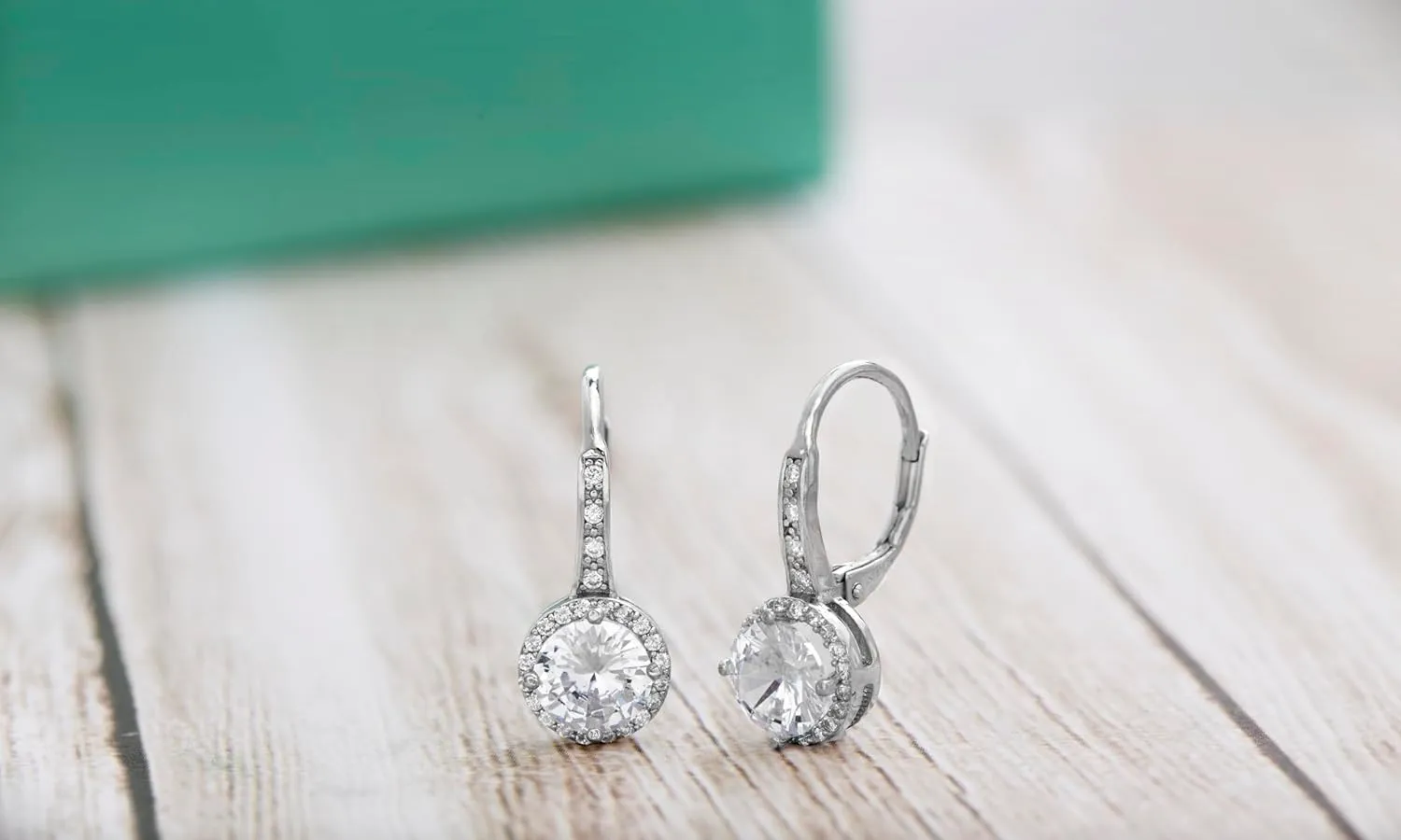 925 Sterling Silver Cubic Zirconia Halo Leverback Dangle Bridal Earrings for Women