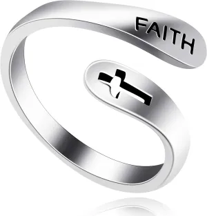 925 Sterling Silver Faith Cross Ring Adjustable Christian Open Ring Minimalist Design for Women Y531