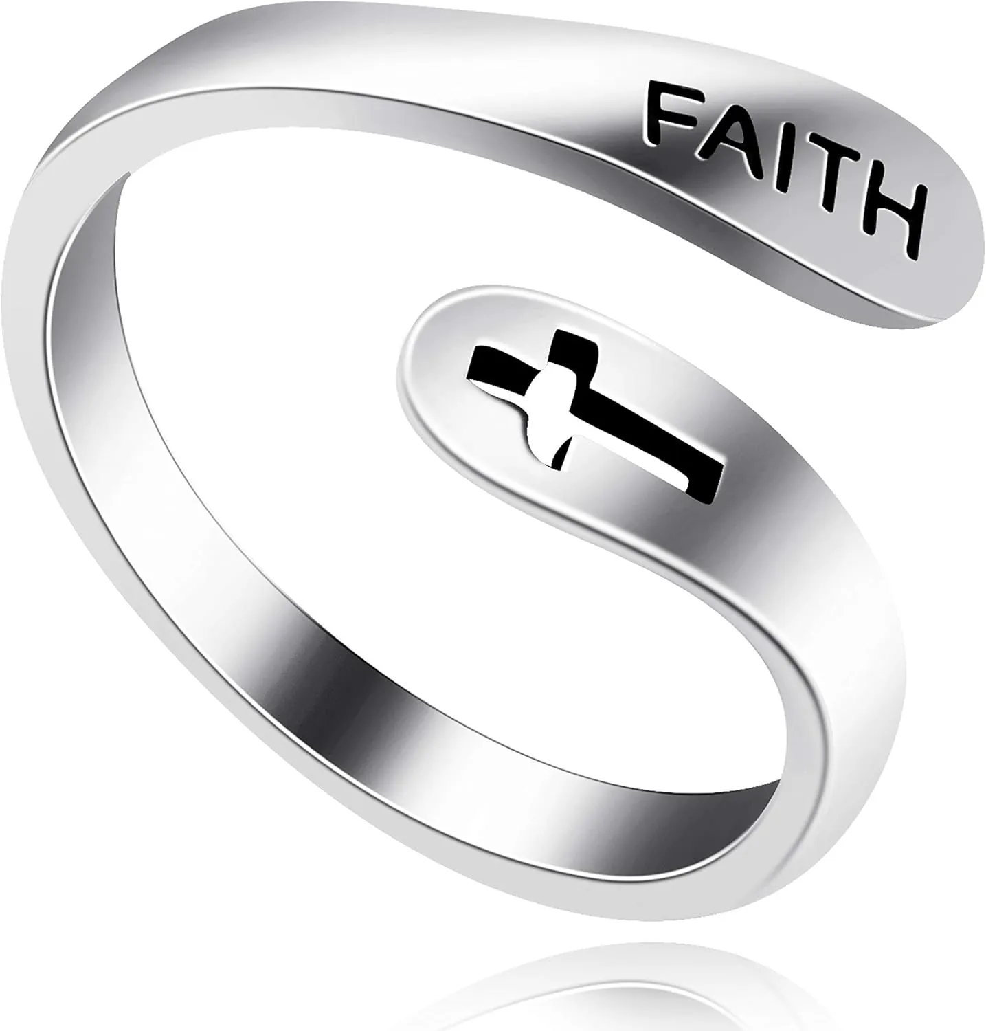 925 Sterling Silver Faith Cross Ring Adjustable Christian Open Ring Minimalist Design for Women Y531