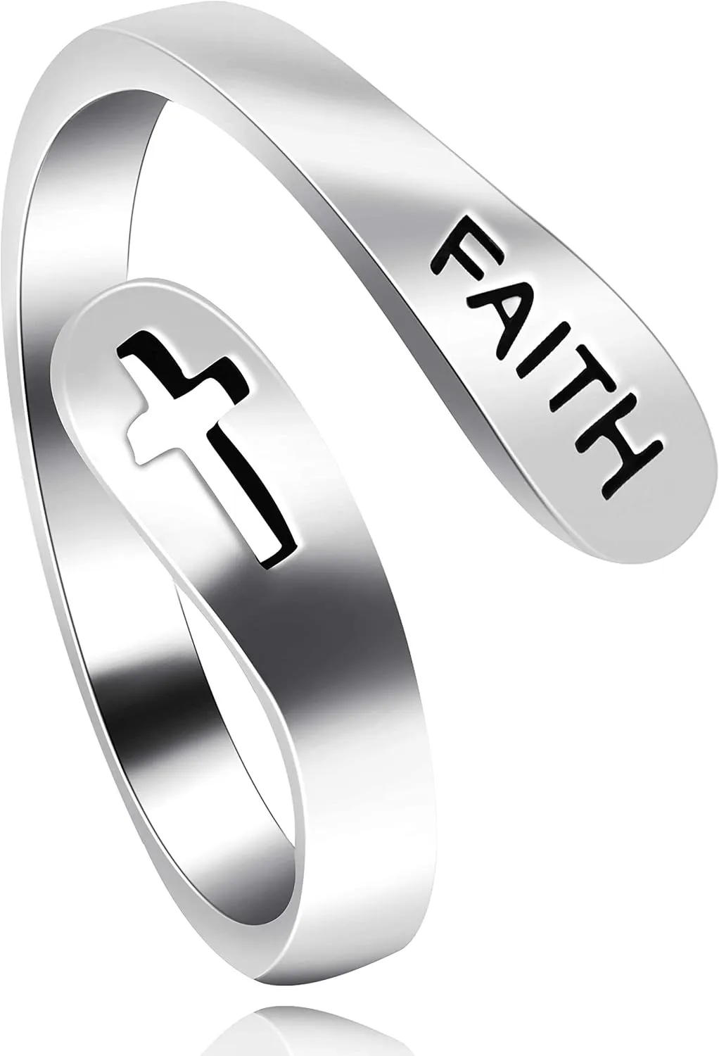 925 Sterling Silver Faith Cross Ring Adjustable Christian Open Ring Minimalist Design for Women Y531