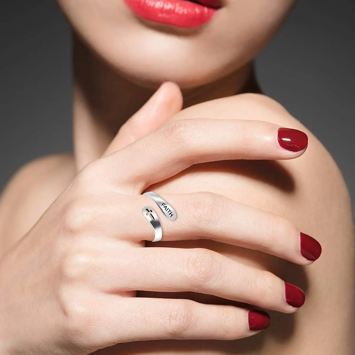 925 Sterling Silver Faith Cross Ring Adjustable Christian Open Ring Minimalist Design for Women Y531