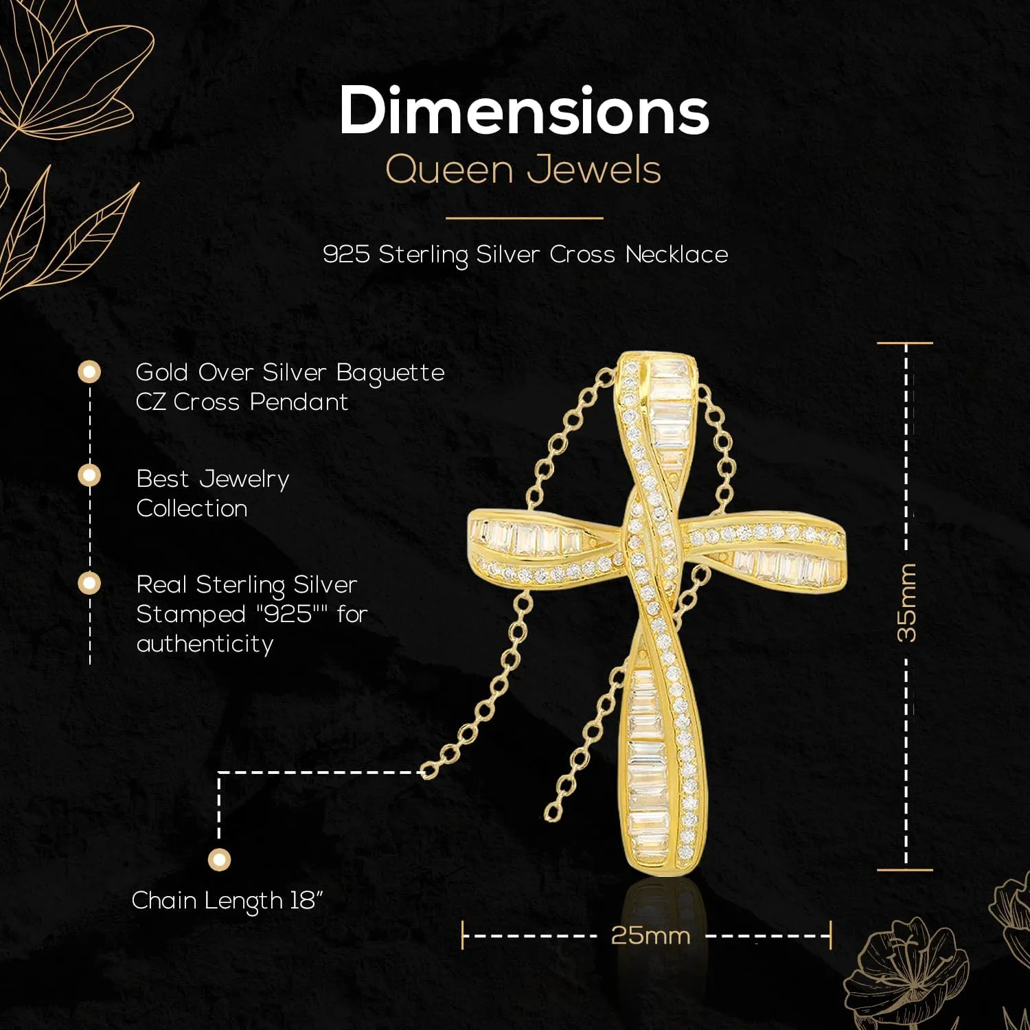 925 Sterling Silver Necklace | 14k Gold Cross Necklaces for Women | Silver Jewelry Crucifix Necklace Women | Dainty Gold Necklace Gold Jewelry for Women | 18" Silver Cross Pendant