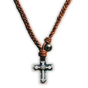 925 Sterling Silver Necklace Pendant Authentic Leather Cord, Adjustable Premium Pearl Pendant, Handmade Silver Jewelry, Designed Necklace for Men & Women Necklace, Jewelry Gifts (Cross)