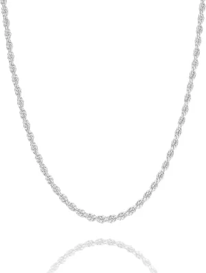 925 Sterling Silver Rope Chain Lobster Clasp 2/2.5/3/4/5mm Gold/Silver Chain for Men Women Silver Necklace Chain 16/18/20/22/24/26/30 Inches
