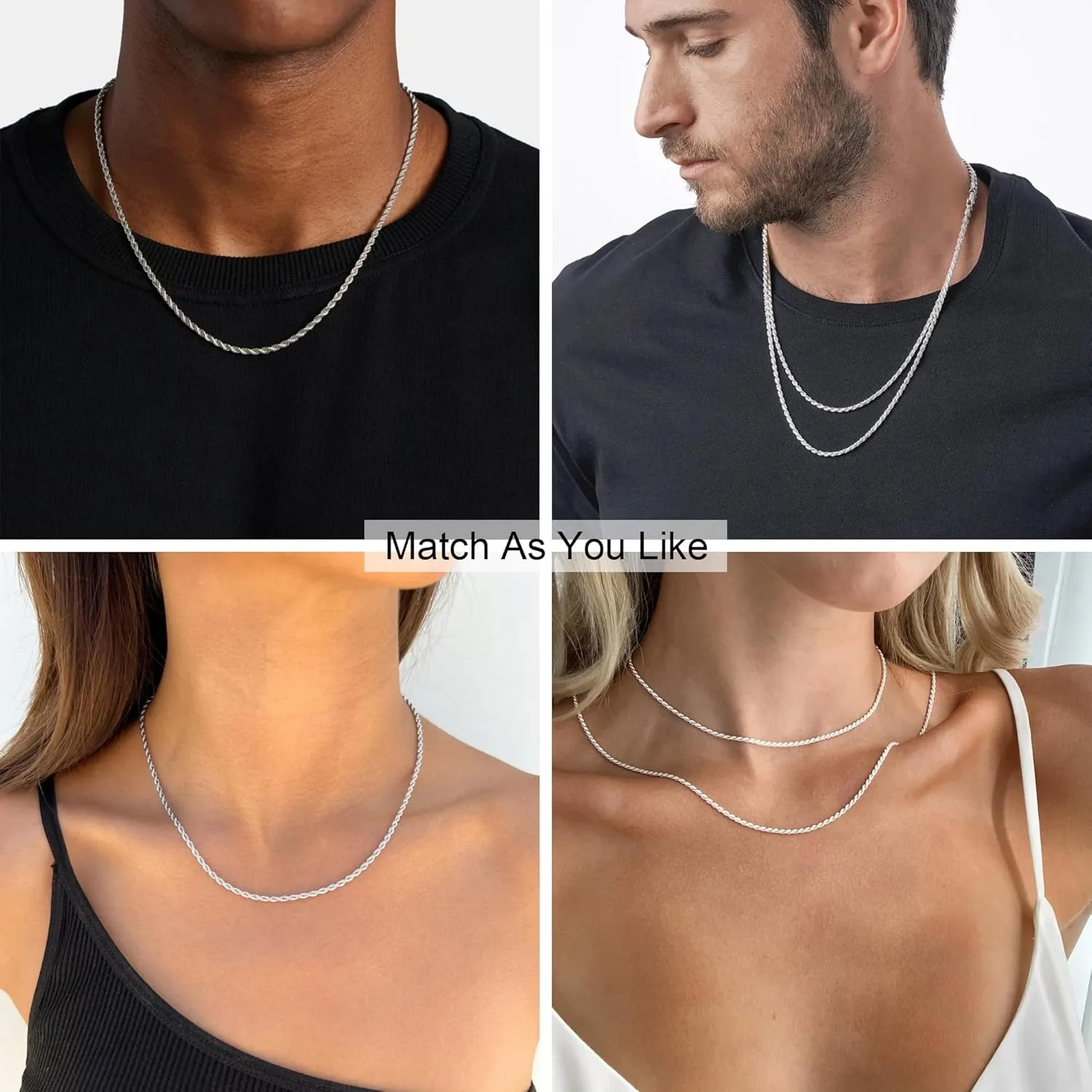 925 Sterling Silver Rope Chain Lobster Clasp 2/2.5/3/4/5mm Gold/Silver Chain for Men Women Silver Necklace Chain 16/18/20/22/24/26/30 Inches