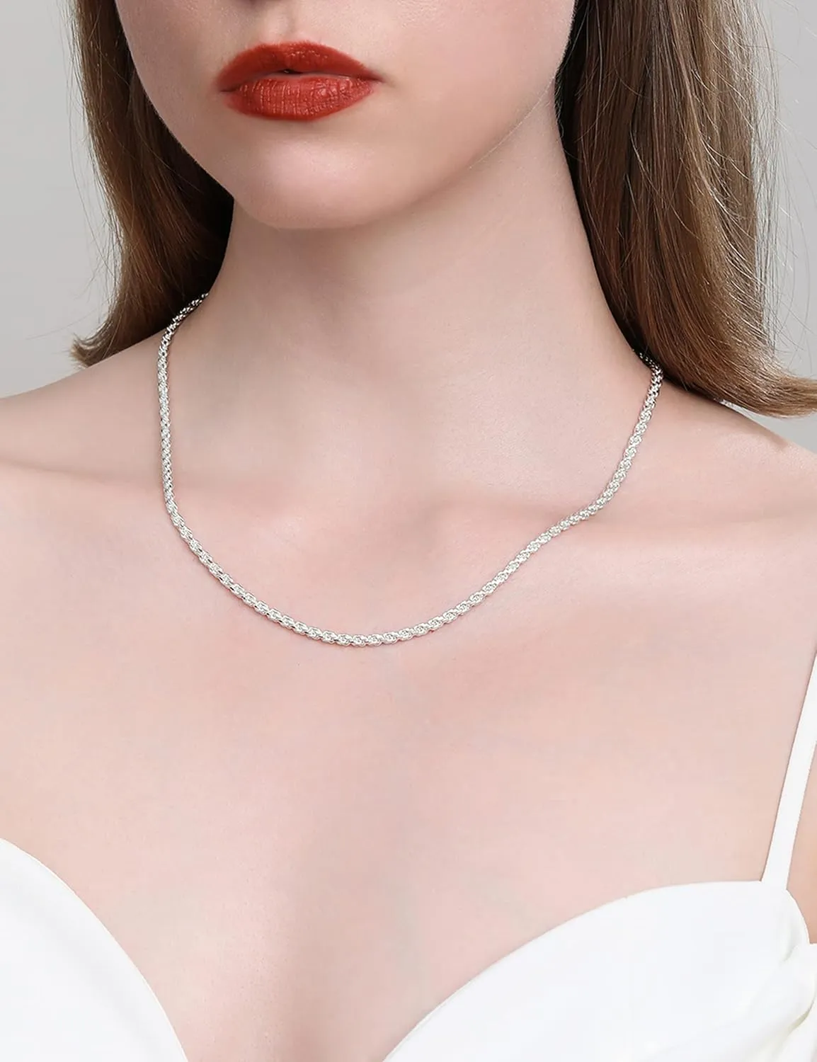 925 Sterling Silver Rope Chain Lobster Clasp 2/2.5/3/4/5mm Gold/Silver Chain for Men Women Silver Necklace Chain 16/18/20/22/24/26/30 Inches